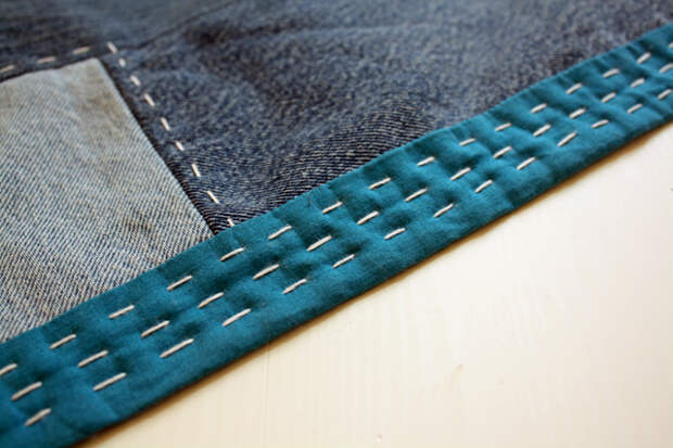 джинсовой одеяло с ручной работы связывание