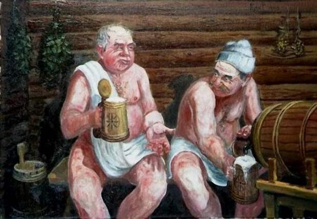 в предбаннике с пивом
