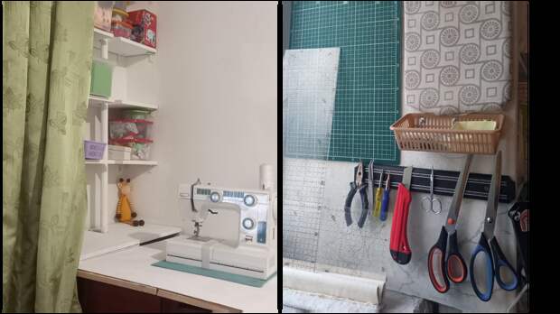 Сегодня я хочу поделиться с вами, как мне удалось максимально эффективно использовать зашторное пространство, для своего швейного уголка.-9-3