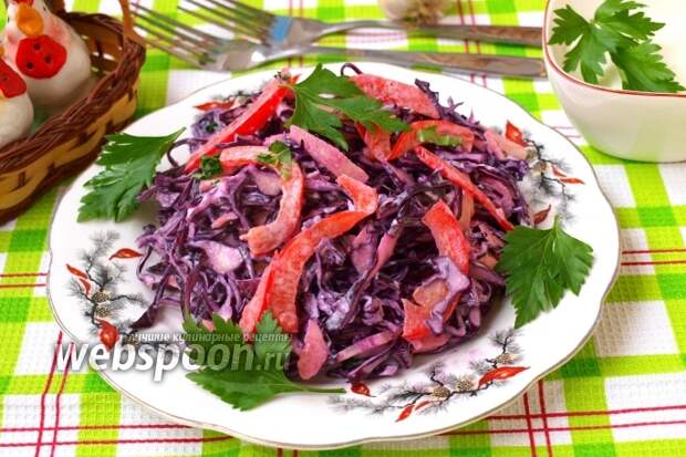 Фото Салат из краснокочанной капусты с яблоками