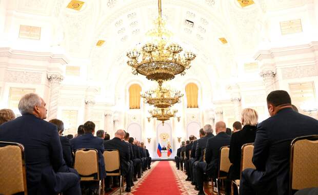Путин произносит речь в Георгиевском зале Кремля, Фото: Григорий Сысоев, РИА «Новости»\ пресс-служба Кремля
