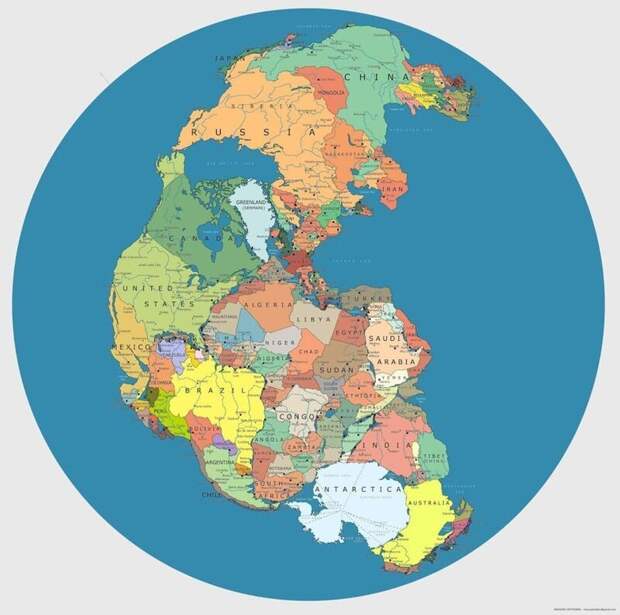 11. Политическая карта мира, при условии, что сверхконтинент Пангея существовал бы до сих пор в мире, интересно, карта, познавательно, фото