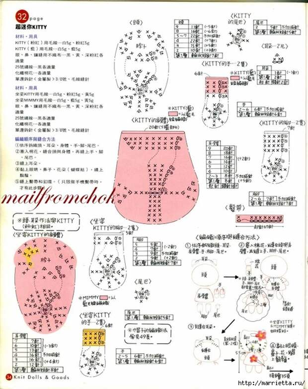 Hello Kitty! Вяжем японскую кошечку. Отличный журнал со схемами (32) (554x700, 304Kb)