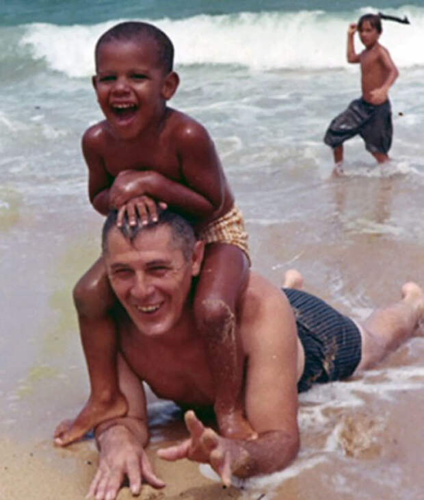 4-Year-Old Barack Obama At The Beach With His Grandfather