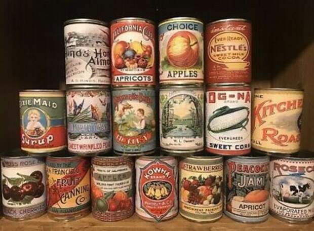 Широкий ассортимент американских консервов начала ХХ века