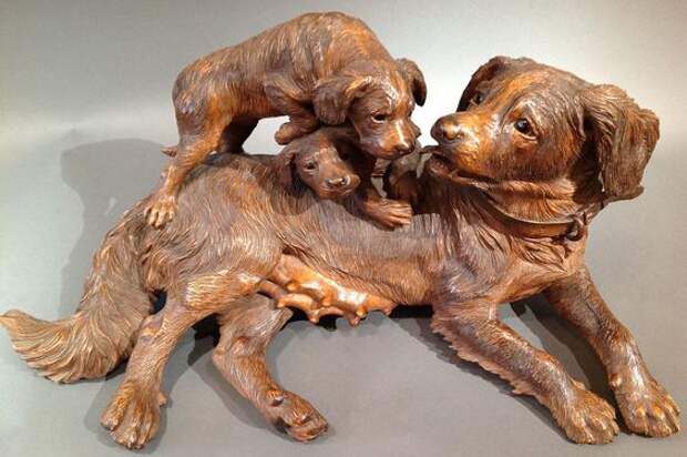 Swiss â€œBlack Forestâ€ Carved Dogs Circa 1880