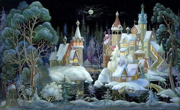 Русская зима Русская зима. Федоскинская лаковая миниатюра.