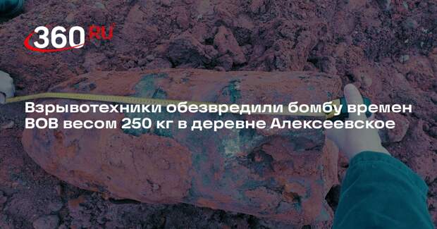 Взрывотехники обезвредили бомбу времен ВОВ весом 250 кг в деревне Алексеевское
