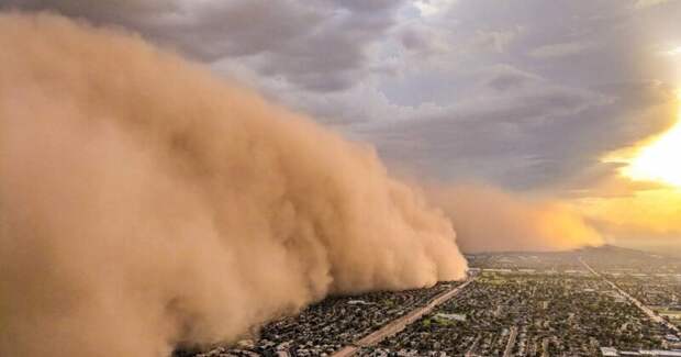 Из кабины вертолета: впечатляющие снимки песчаной бури, наступающей на город аризона, аэросъемка, вертолет, песчаная буря, природа, стихия, фотография, фотомир