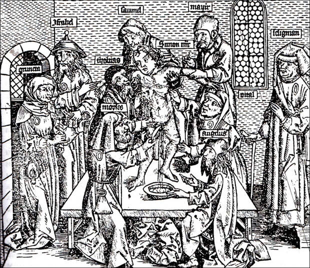 Убийство Симона из Тренто. Гравюра на дереве, Нюрнберг, Германия, 1493 г.