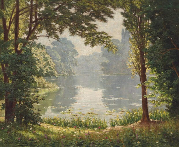 Озеро на лесной опушке (A lake at a forest clearing)_ (656x541, 511Kb)