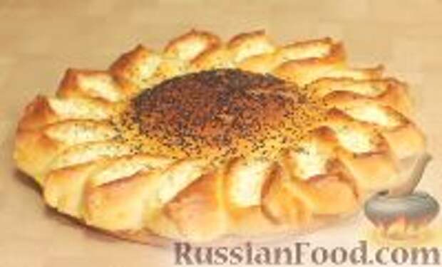 Фото к рецепту: Пирог «Подсолнух» с мясом и сыром