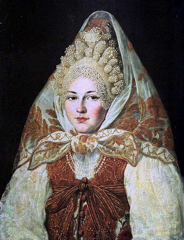 Абрам Клюквин (1777-1867) Женщина в торопецком жемчужном кокошнике и платке Абрам Клюквин (1777-1867) Женщина в торопецком жемчужном кокошнике и платке