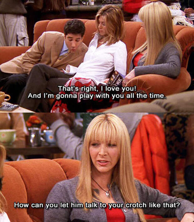 When she got creeped out by Ross's baby talk: