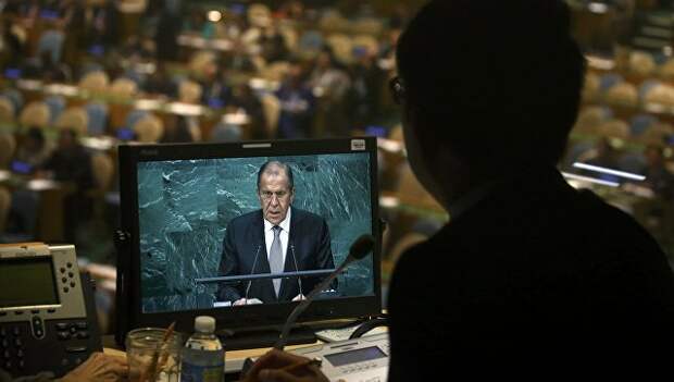 Глава МИД РФ Сергей Лавров во время выступления на Генассамблее ООН