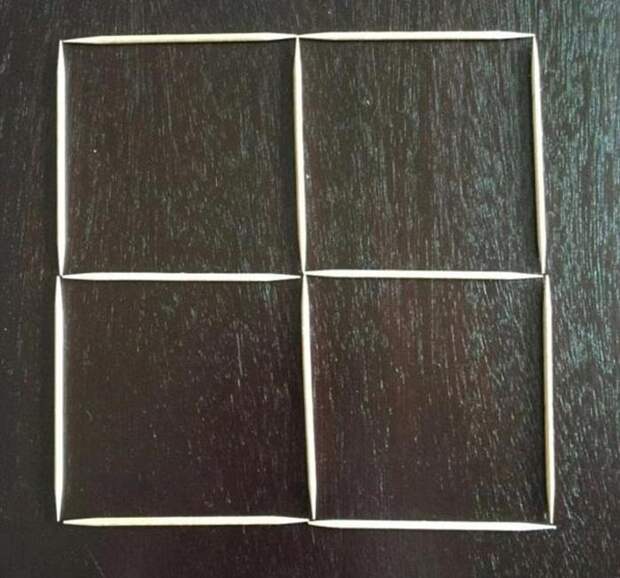 загадка с зубочистками, загадка превратить 4 квадрата в 3, загадка квадраты в 3 хода