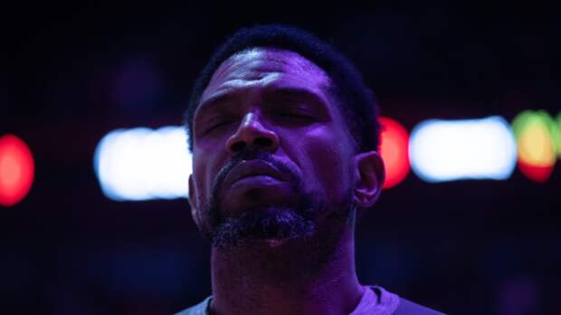 Udonis Haslem stands for the National Anthem.