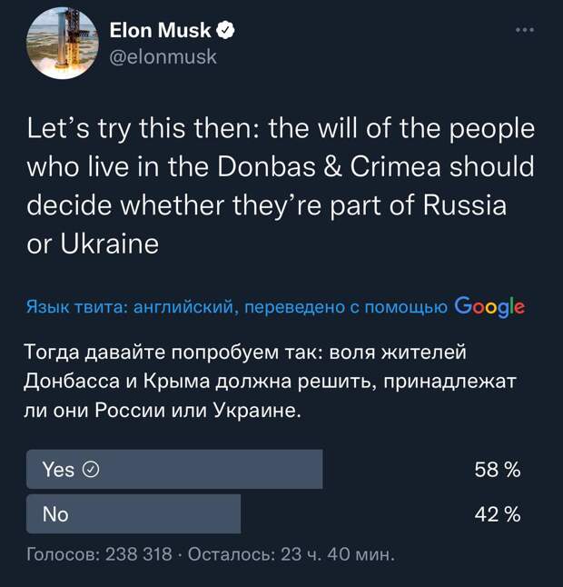 опрос Илона Маска по Украине, скриншот