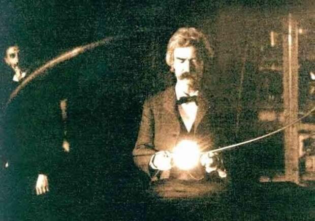 Марк Твен в лаборатории Николы Теслы, 1894 г.