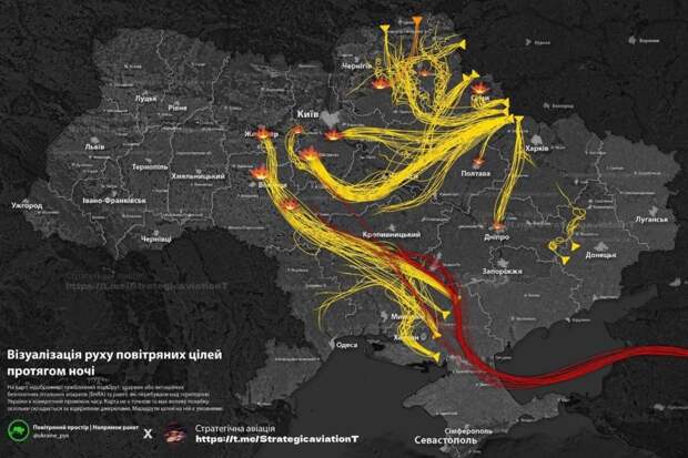 Появилась карта ночных ударов по Украине