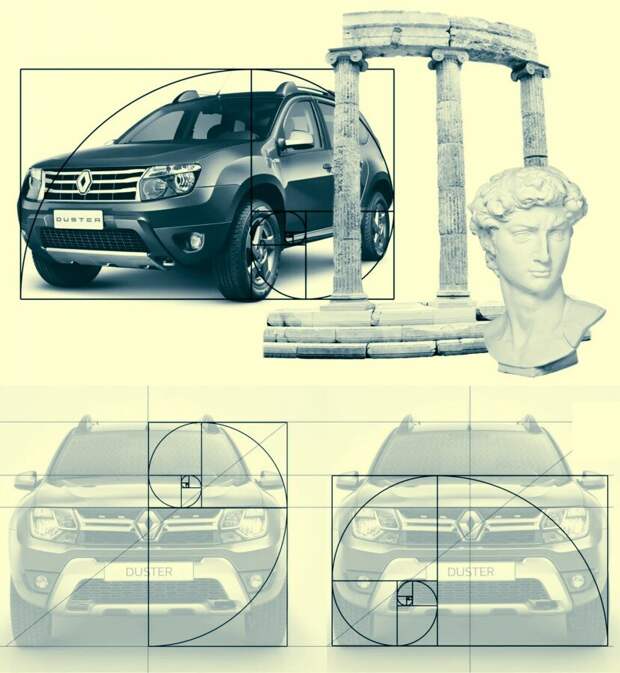 Renault Duster Основные пропорции автомобиля, будь то высота, ширина, длинна все соотносятся по золотому сечению.