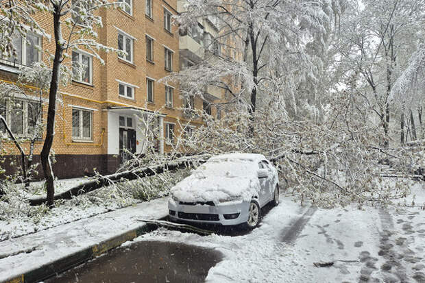 В Москве на видео сняли последствия снегопада на проезжей части