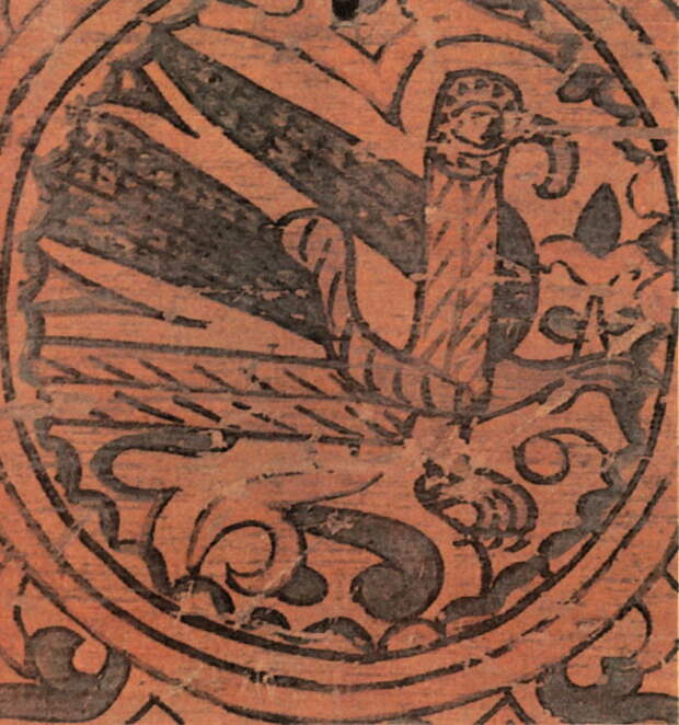 Стратим-птица — владычица океана. Роспись коробьи. Район Великого Устюга. XVII век