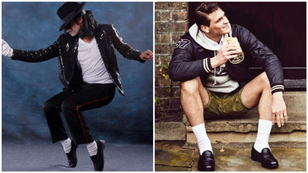 Вслед за Майклом Джексоном модники стали надевать лоферы с белыми носками.