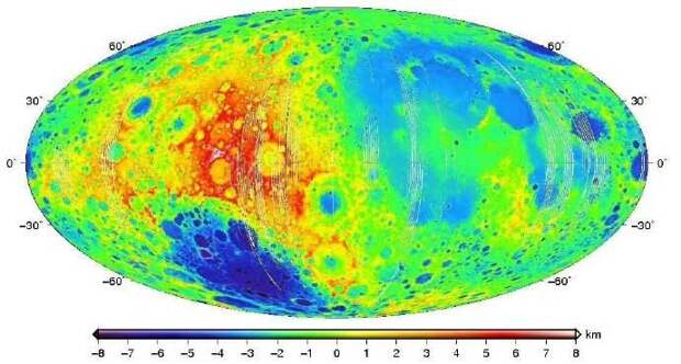 Фото: SHAO/CAS, Wuhan University/ Топографическая карта Луны, составленная после исследования спутника Чанъэ-1