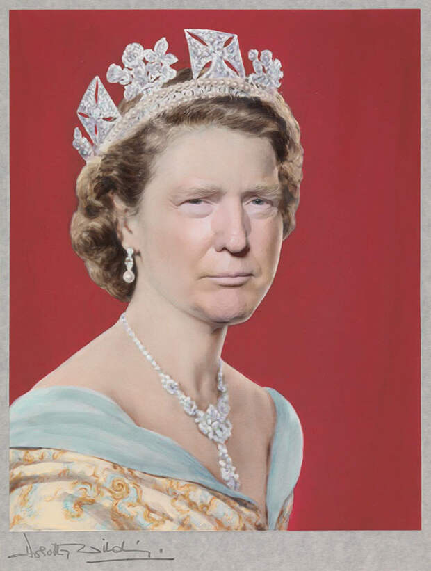 Что будет, если Трампа одеть в гардероб английской королевы? Дональд Трамп, великобритания, королева Елизавета, сша, фотошоп