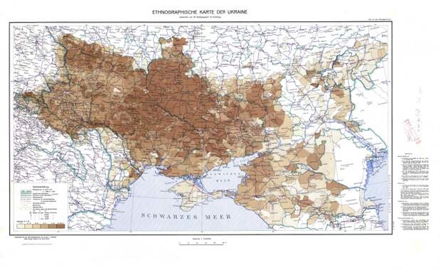 Этнографическая карта Украины 1941 года на немецком языке исторические карты, карта, картография, карты, редкие карты