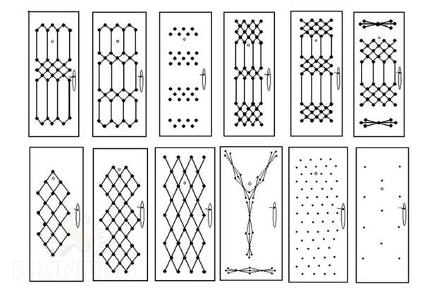 Варианты рисунка при обивке двери