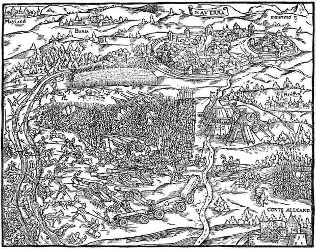 Битва под Новарой (1513) в позднейшем изображении (1548) Wikimedia Commons - Артиллерия Европы в 1505–1515 годах. Часть II | Военно-исторический портал Warspot.ru