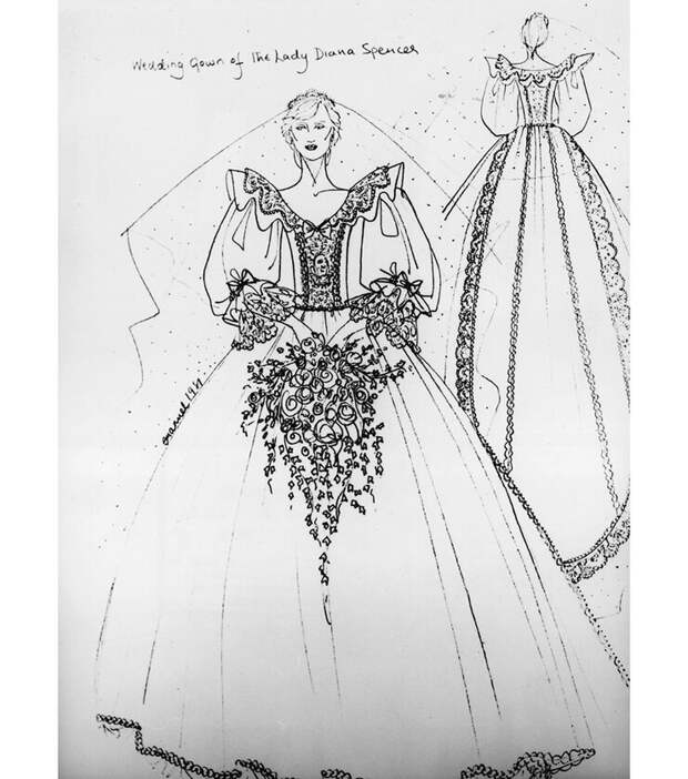 Эскиз свадебного платья принцессы Дианы