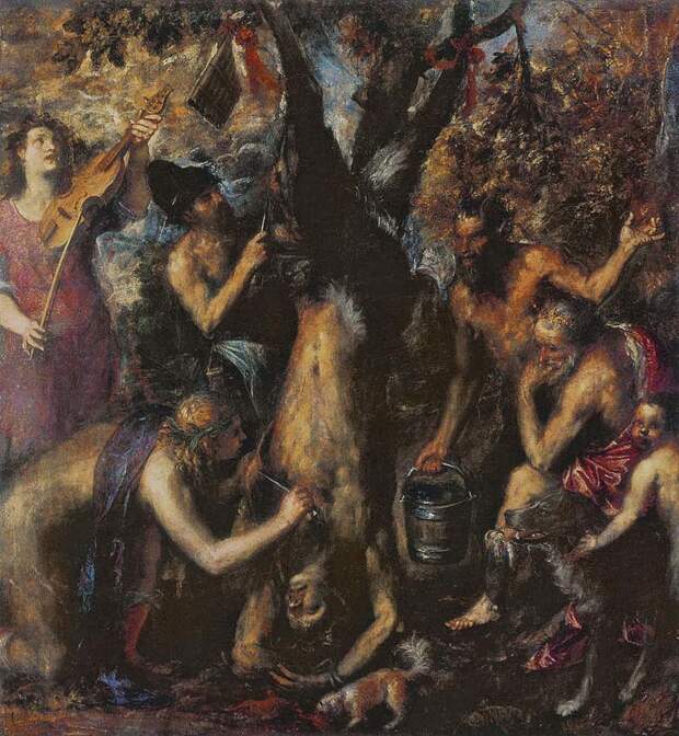 Тициан Вечеллио, "Наказание Марсия", 1570-1576 гг. живопись, искусство, необычные картины