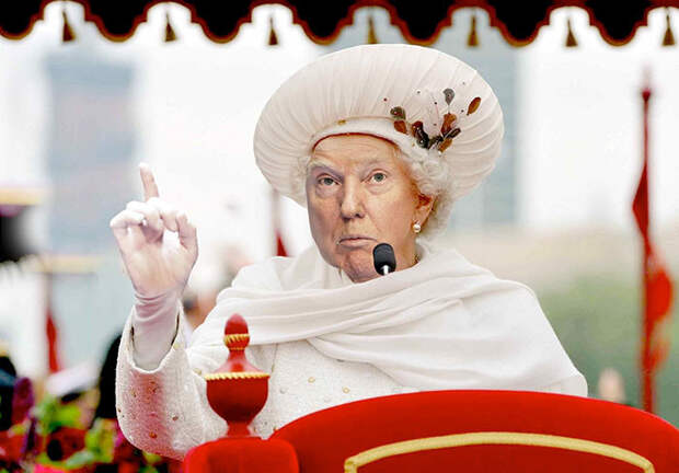 Что будет, если Трампа одеть в гардероб английской королевы? Дональд Трамп, великобритания, королева Елизавета, сша, фотошоп