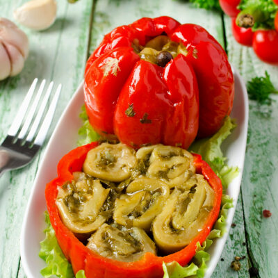 Маринованный болгарский перец, фаршированный баклажанами - рецепт с фото Маринованный болгарский перец, фаршированный баклажанами - рецепт с фото