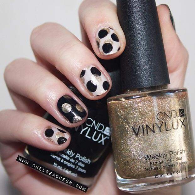 Black-and-Gold-Polka-Dot-Nail-Design