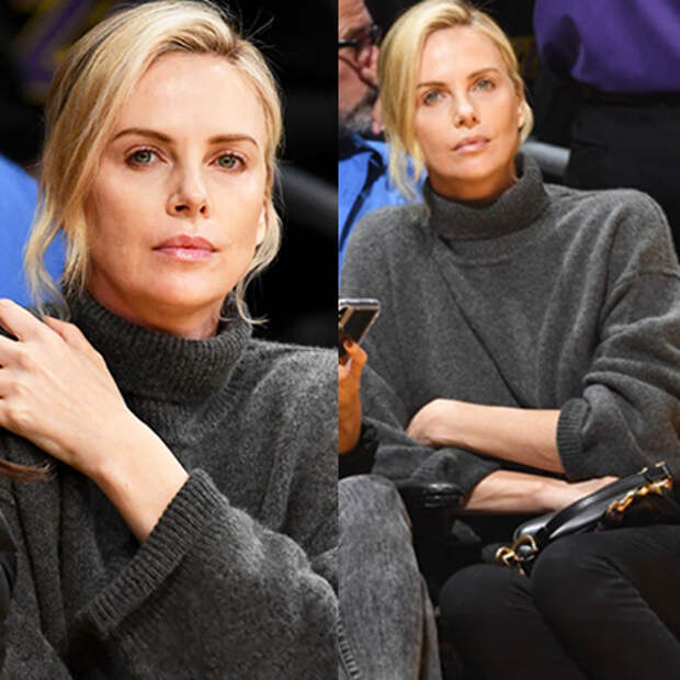 Шарлиз Терон в уютном casual-образе посетила баскетбольный матч в Лос-Анджелесе