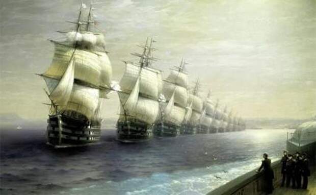 На фото: Смотр Черноморского флота в 1849 году, картина
