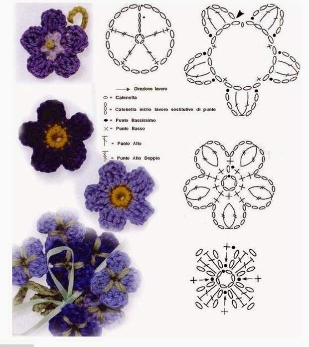 Закладки для книжки из цветочков крючком. Схемы цветов (39) (559x628, 174Kb)