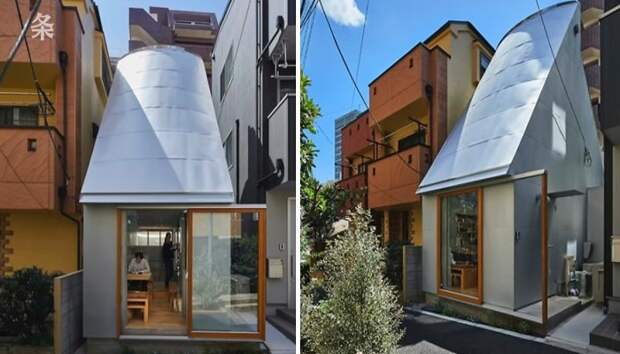 В первую очередь бросается в глаза необычная форма крыши миниатюрного дома («Love2House», Токио). | Фото: boredpanda.com.