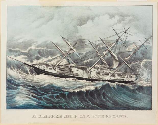 Клипер «Комет» попал в ураган возле берегов Бермуды, 1852 год. | Фото: springfieldmuseums.org.