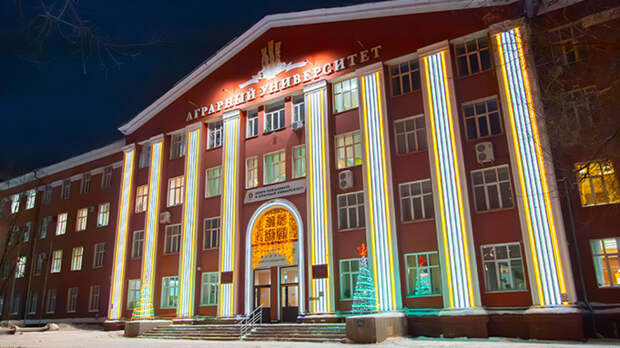 На аграрный университет в Барнауле намотали более километра светящегося "дюралайта"