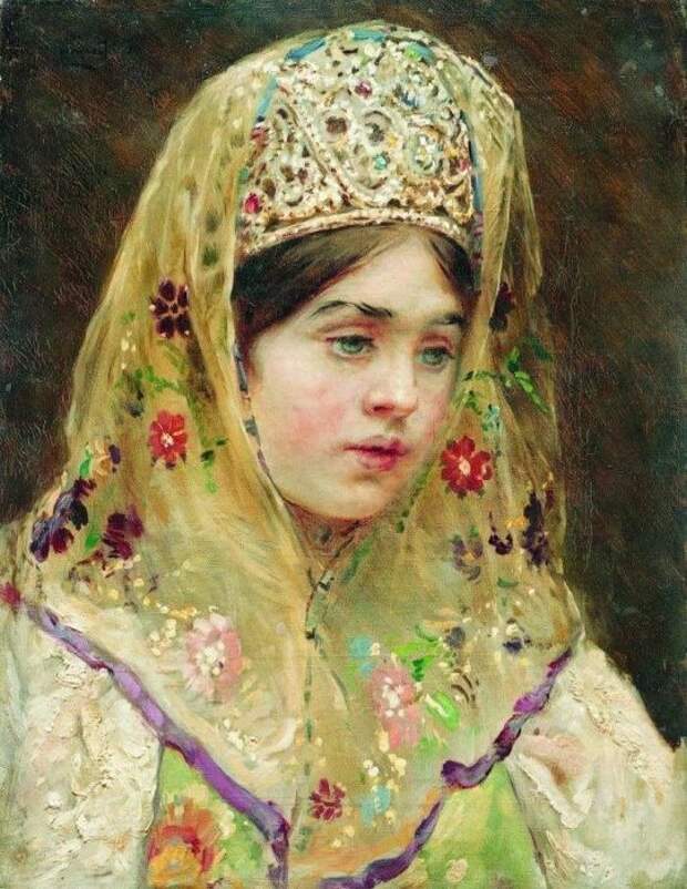 К.Маковский. Портрет девушки в русском костюме./Фото: i.pinimg.com