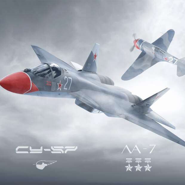 Ростех показал Су-57 в образе легендарного истребителя Ивана Кожедуба
