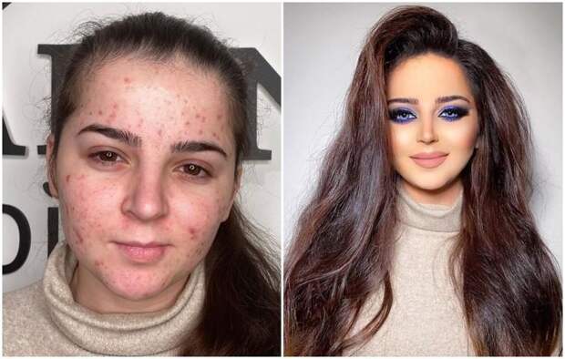 Фото женщин до и после макияжа