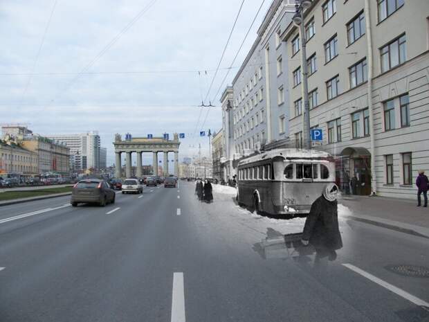 Ленинград 1942-2009 Московский проспект. Замерзший троллейбус блокада, ленинград, победа