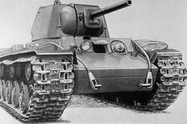 Репродукция рисунка с изображением тяжелого танка КВ-1 из собрания музея бронетанковых войск СССР.