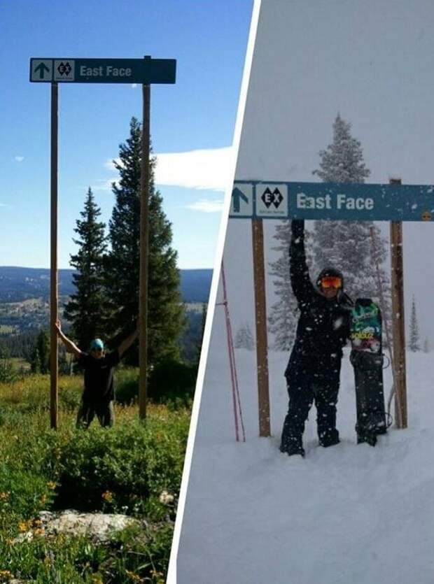 2. «Знак на лыжной трассе летом и зимой» в мире, вещи, кадр, красота, подборка, удивительно, фото